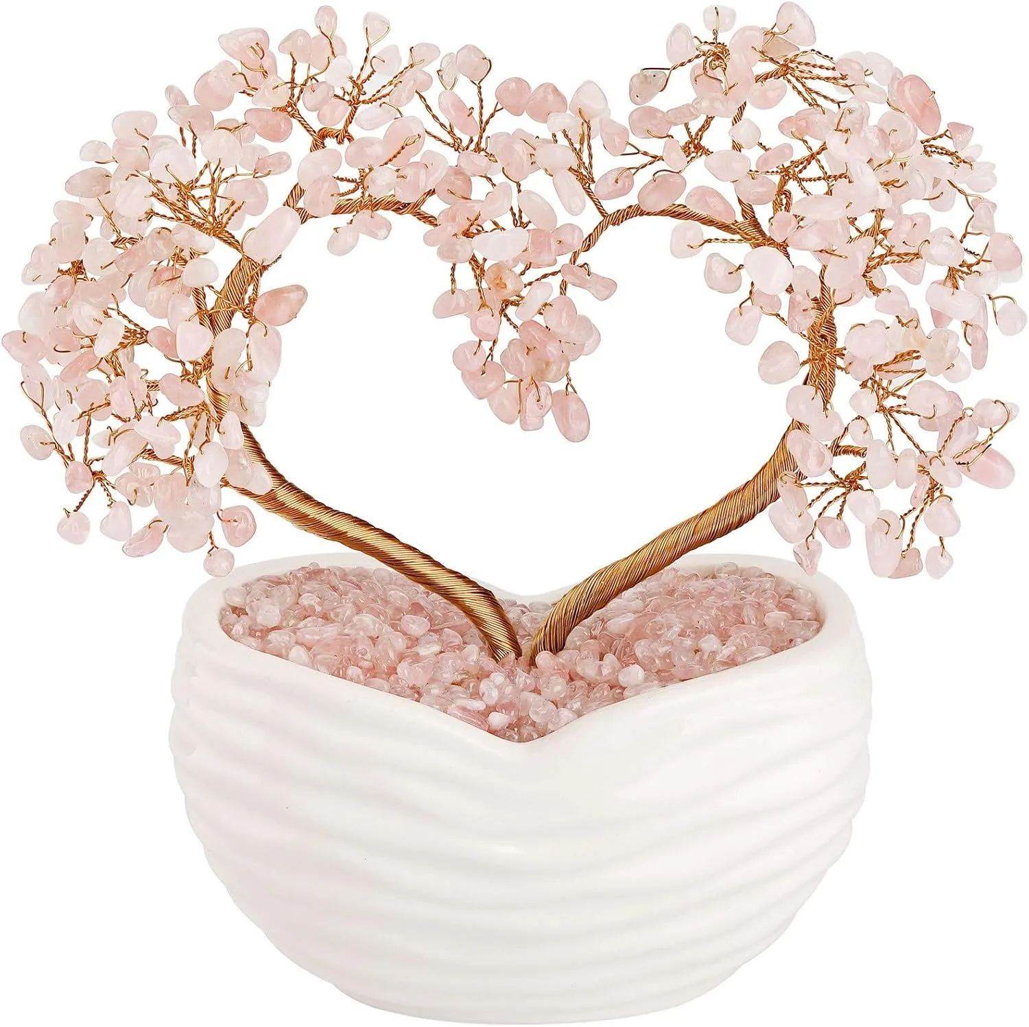 Jovivi Rose Quartz Crystal Heart Money Tree Healing Gemstone Bonsai Tree for Wedding Ceremony Reiki Balancing Energy Meditation Feng Shui Wealth & Good Luck Home Indoor Office Decor 7.87"-8.26"