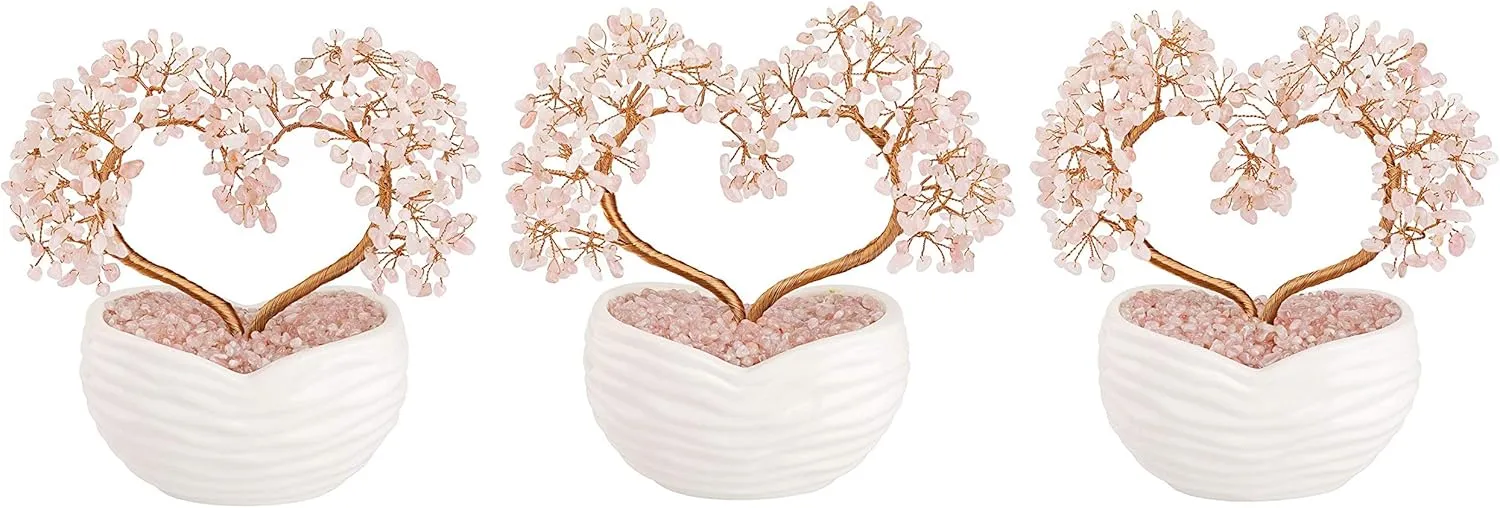 Jovivi Rose Quartz Crystal Heart Money Tree Healing Gemstone Bonsai Tree for Wedding Ceremony Reiki Balancing Energy Meditation Feng Shui Wealth & Good Luck Home Indoor Office Decor 7.87"-8.26"