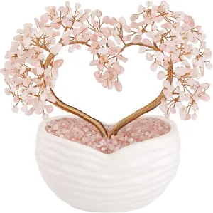 Jovivi Rose Quartz Crystal Heart Money Tree Healing Gemstone Bonsai Tree for Wedding Ceremony Reiki Balancing Energy Meditation Feng Shui Wealth & Good Luck Home Indoor Office Decor 7.87"-8.26"