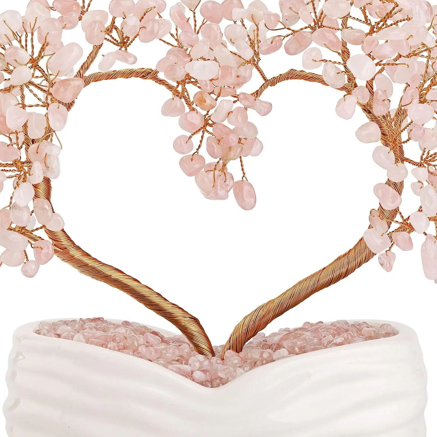 Jovivi Rose Quartz Crystal Heart Money Tree Healing Gemstone Bonsai Tree for Wedding Ceremony Reiki Balancing Energy Meditation Feng Shui Wealth & Good Luck Home Indoor Office Decor 7.87"-8.26"