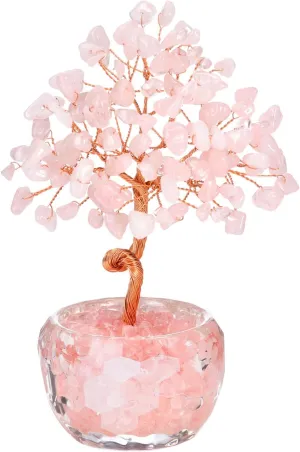 Jovivi Rose Quartz Crystal Trees,Natural Gemstone Bonsai Money Tree of Life Pink Healing Crystals Home Office Desk Decor for Women Birthday Gifts