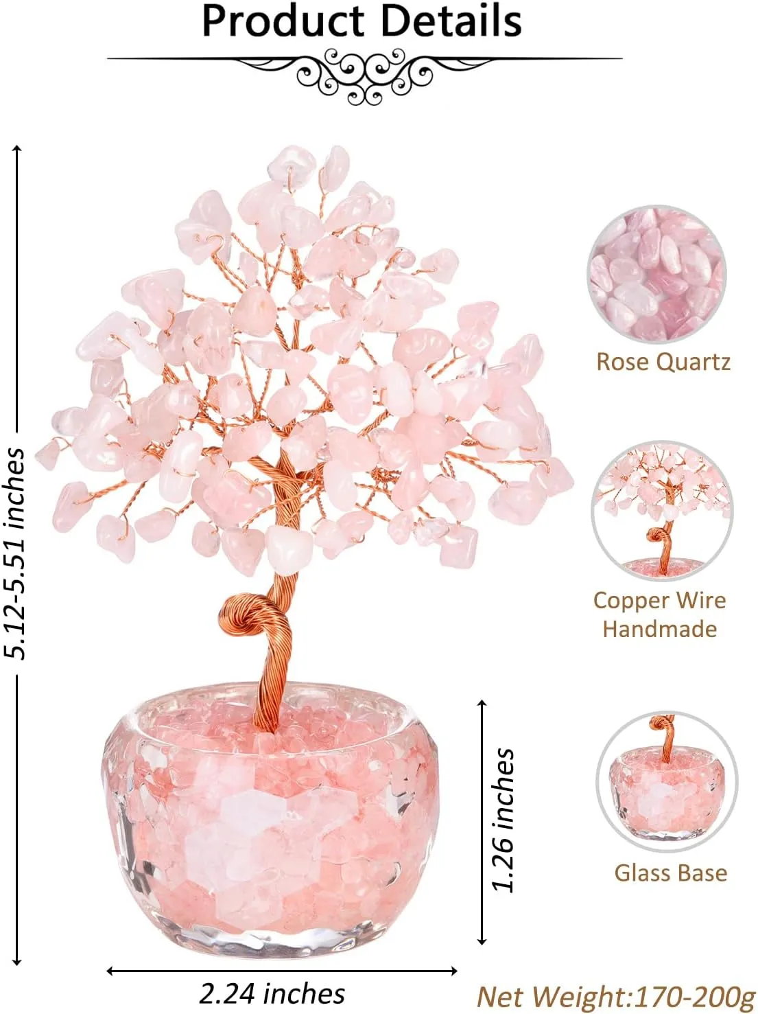 Jovivi Rose Quartz Crystal Trees,Natural Gemstone Bonsai Money Tree of Life Pink Healing Crystals Home Office Desk Decor for Women Birthday Gifts
