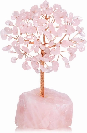 Jovivi Rose Quartz Crystals Tree, Raw Pink Healing Crystals Amethyst Base Bonsai Money Tree for Home Office Table Decor Wealth and Luck