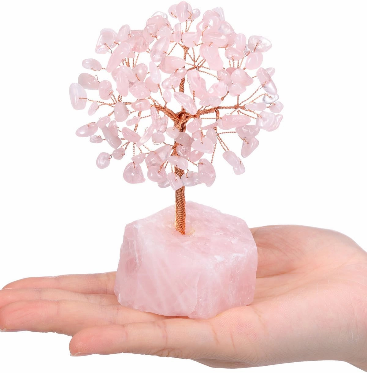 Jovivi Rose Quartz Crystals Tree, Raw Pink Healing Crystals Amethyst Base Bonsai Money Tree for Home Office Table Decor Wealth and Luck