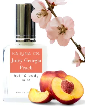 Juicy Georgia Peach Natural Hair & Body Mist Spray, Pure Essential and Fragrance Oils, Alcohol-Free, Handmade in California, 0.5Fl Oz