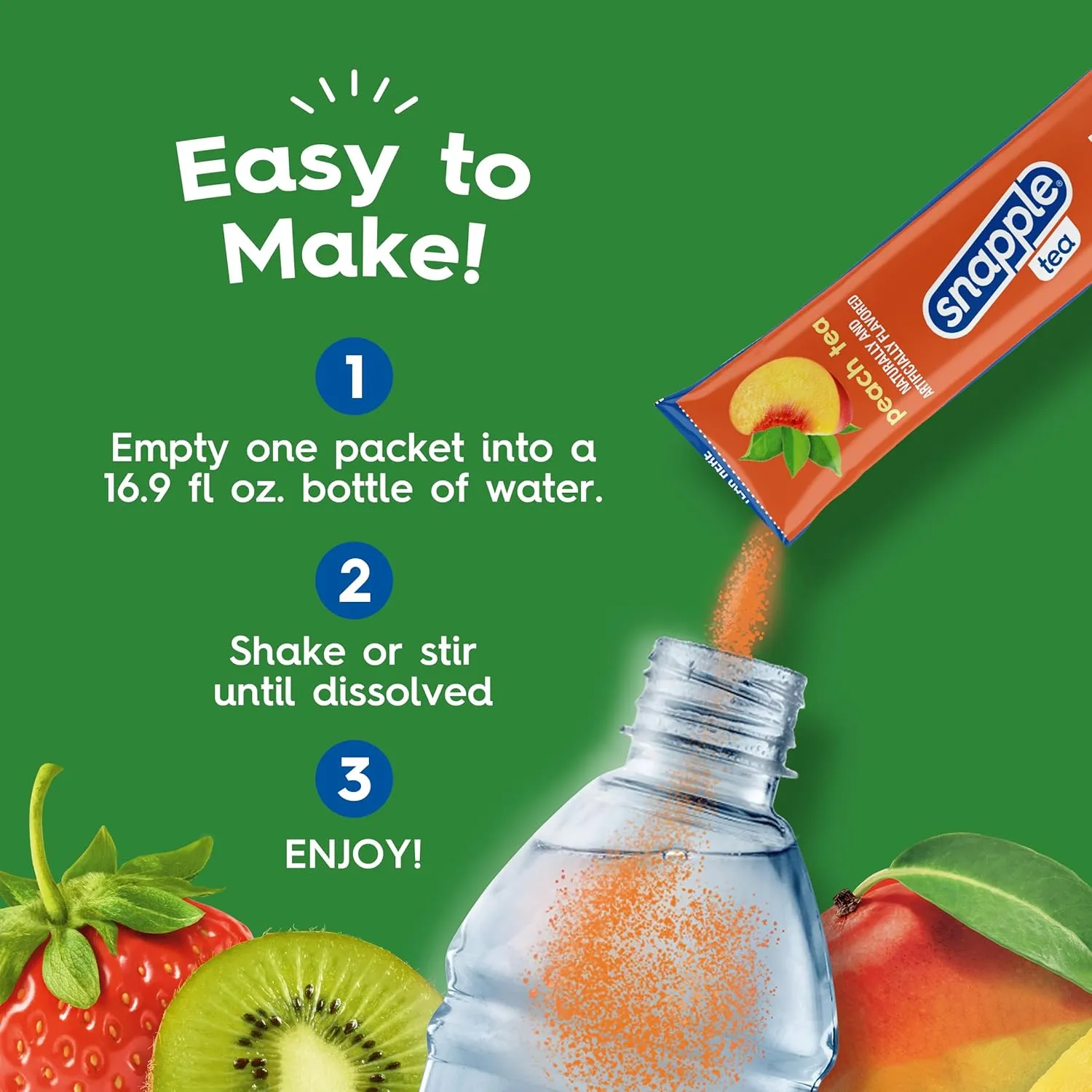 Juicy Mixes Snapple Tea – Sugar Free & Delicious, Made with Natural Flavors (Peach, 72 Sticks)