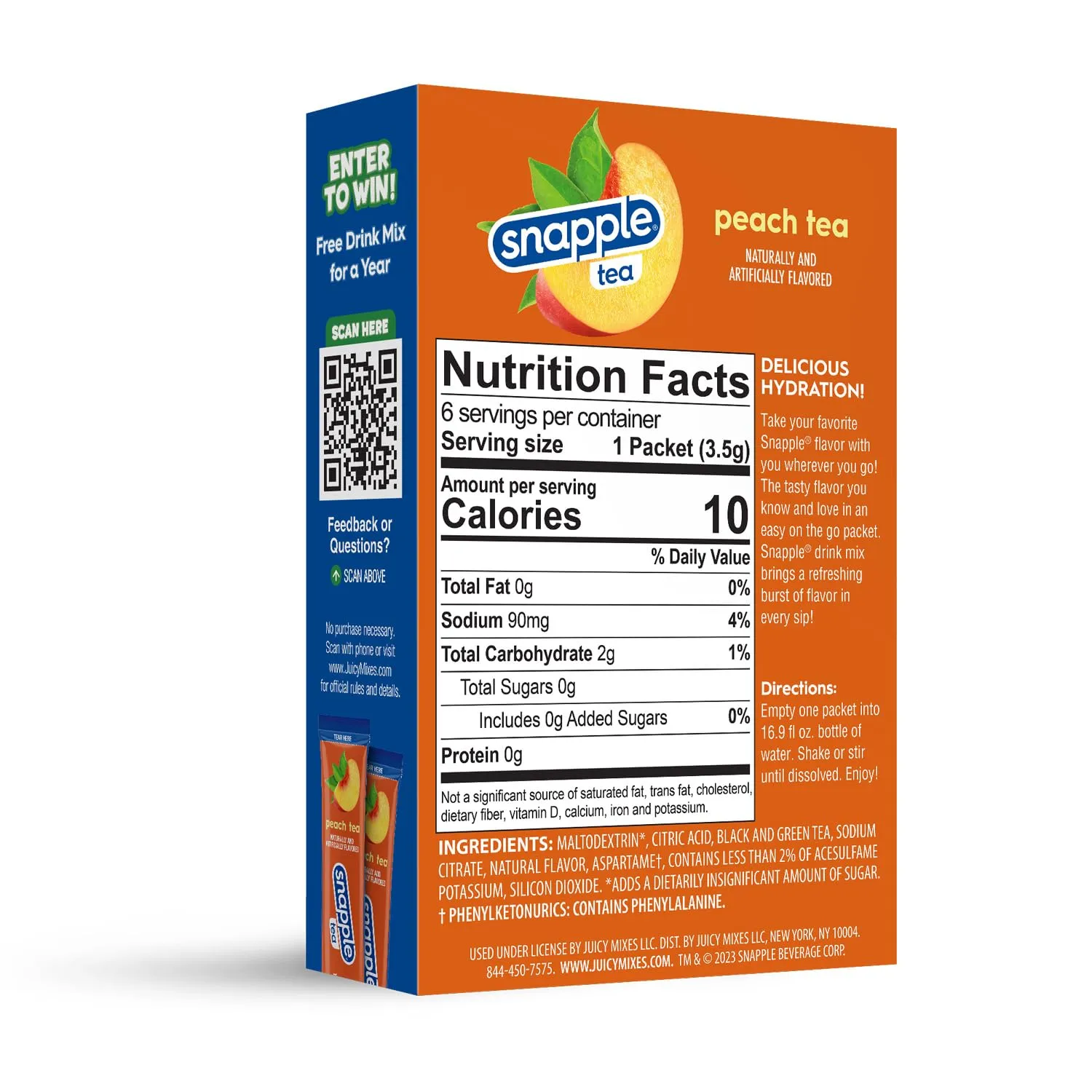 Juicy Mixes Snapple Tea – Sugar Free & Delicious, Made with Natural Flavors (Peach, 72 Sticks)