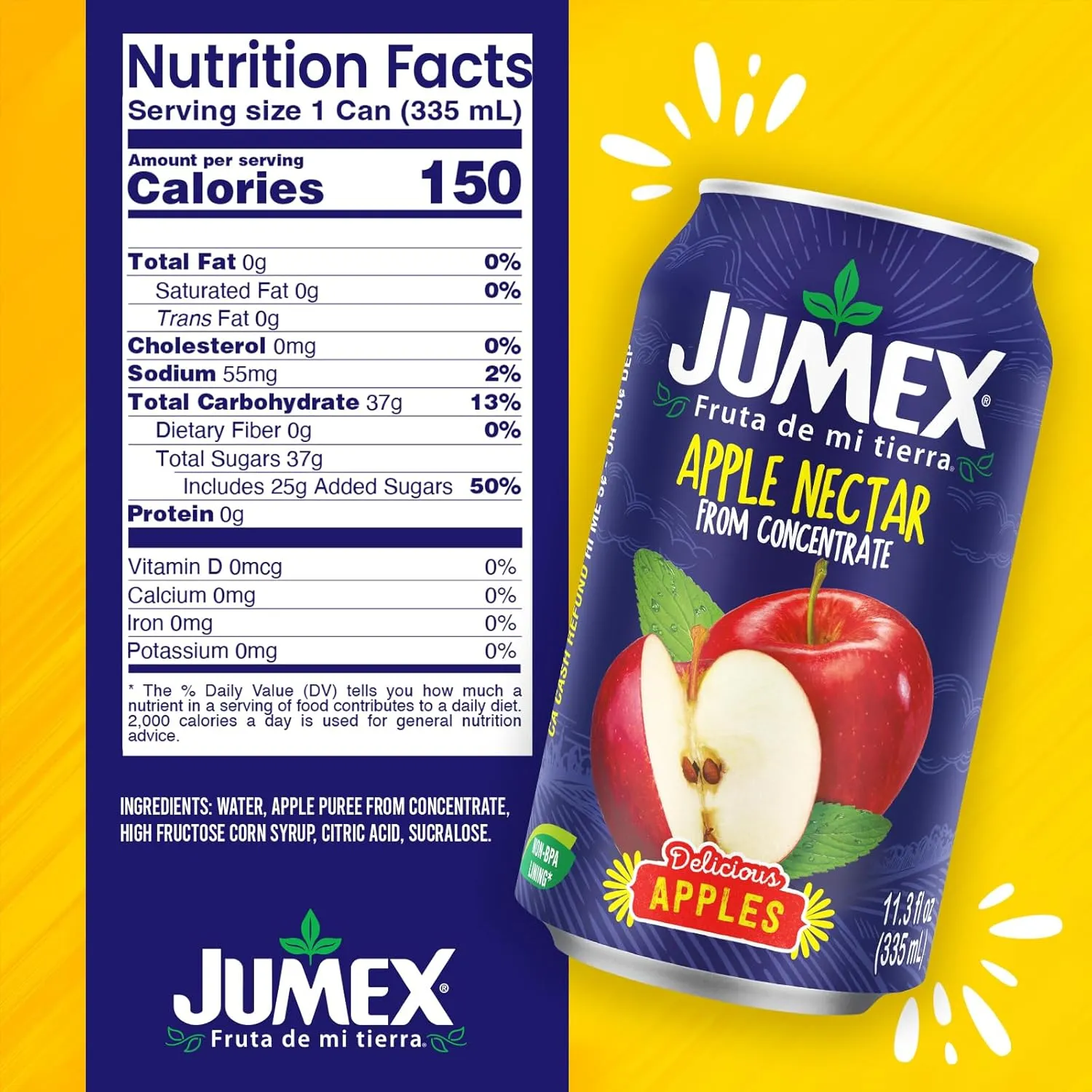 Jumex Apple Juice Nectar - Made with Fresh Fruit Puree & Apple Juice Concentrate for Fruit Smoothie Mix, Cocktail Mixers & Kids Drinks & Beverages - 11.3oz, 24 Pack Canned Drinks
