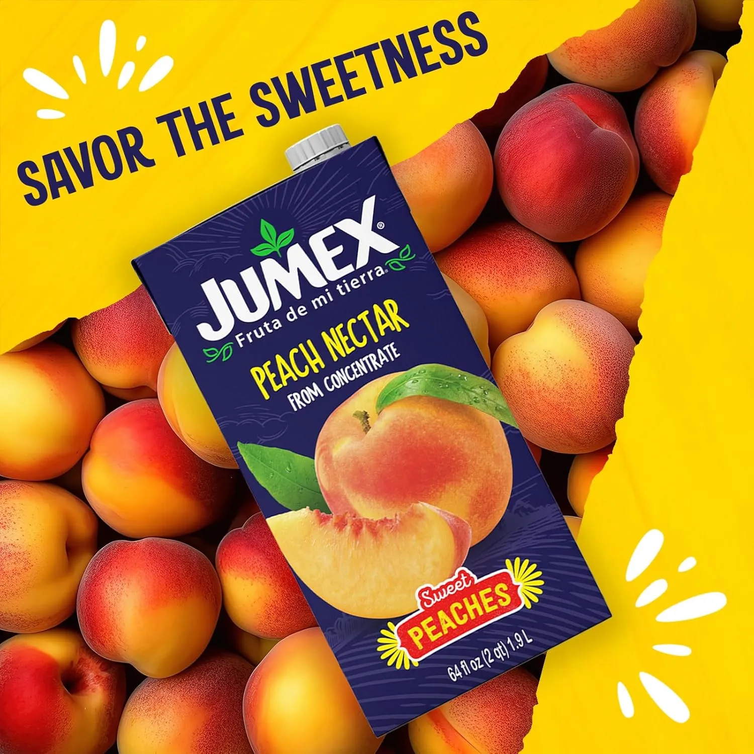 Jumex Peach Juice Nectar - Peach Nectar Made with Fresh Fruit Puree - Tropical Fruit Juice Concentrate for Smoothie Mix, Cocktail Mixers, Kids Drinks & Mexican Beverages - 64oz, 8 Pack Carton
