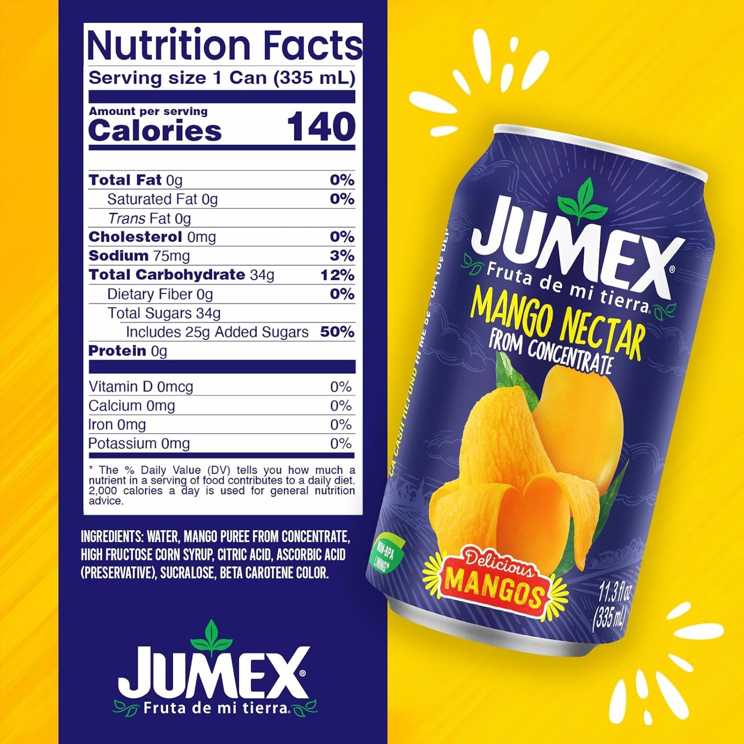 Jumex Mango Nectar - Mango Juice Nectar Made with Fresh Fruit Puree - Tropical Fruit Juice Concentrate for Smoothie Mix, Cocktail Mixers & Kids Drinks & Beverages - 11.3oz, 12 Pack Canned Drinks
