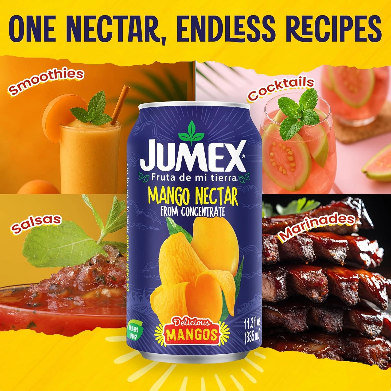 Jumex Mango Nectar - Mango Juice Nectar Made with Fresh Fruit Puree - Tropical Fruit Juice Concentrate for Smoothie Mix, Cocktail Mixers & Kids Drinks & Beverages - 11.3oz, 12 Pack Canned Drinks