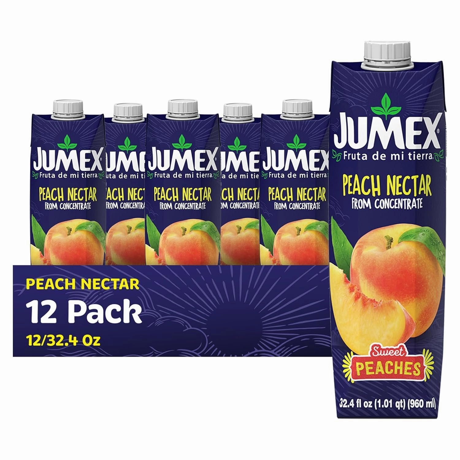 Jumex Peach Juice Nectar - Peach Nectar Made with Fresh Fruit Puree - Tropical Fruit Juice Concentrate for Smoothie Mix, Cocktail Mixers, Kids Drinks & Mexican Beverages - 32.4oz, 12 Pack Carton