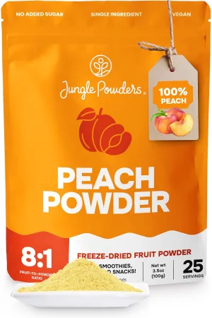 Jungle Powders Freeze Dried Peach Powder 3.5 Ounce Bag Powdered Freeze Dried Peaches Peach Powder for Baking Peach Flavoring Freeze Dried Fruit Powder No Sugar Added Filler Free Dehydrated Peaches