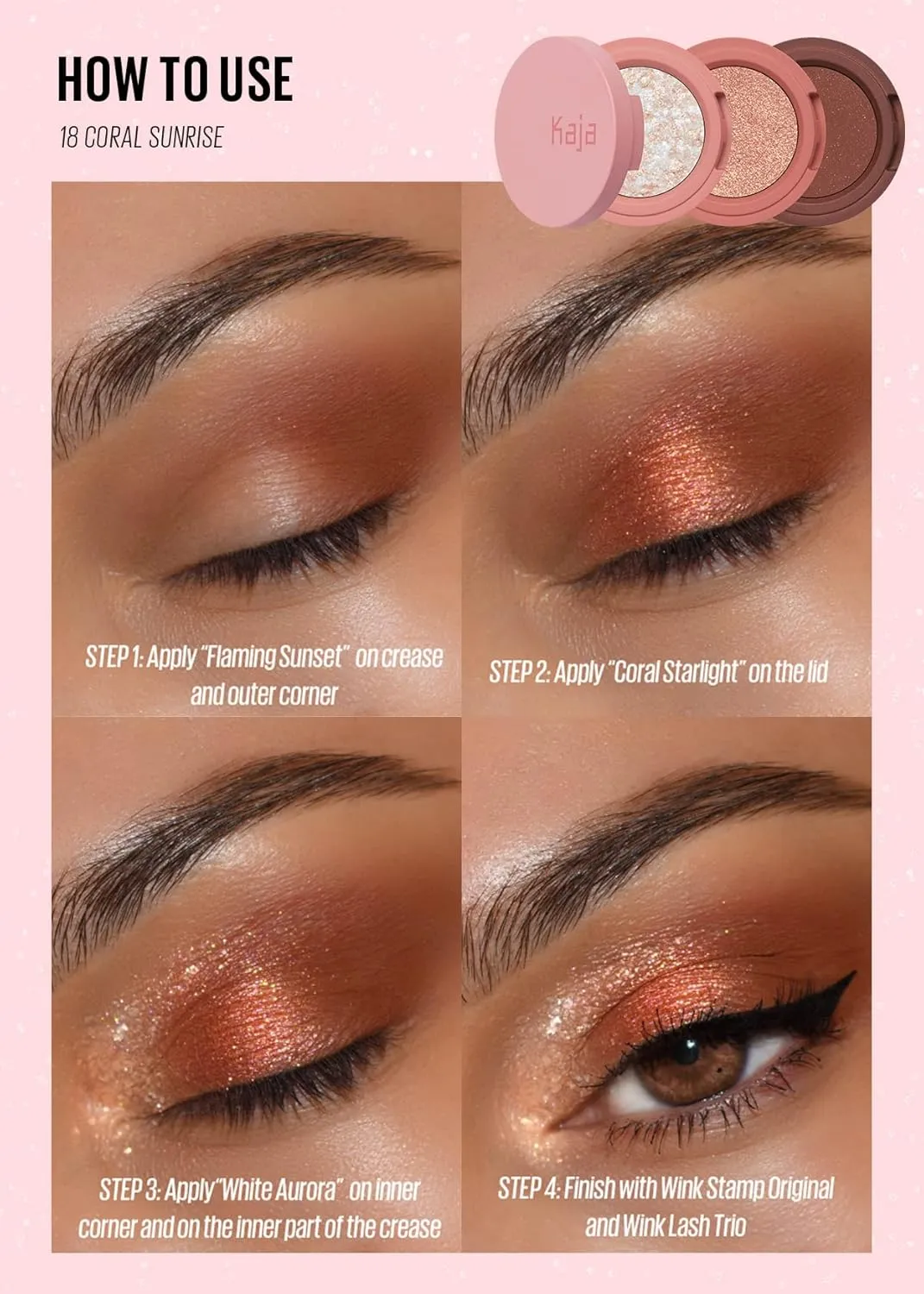 Kaja Beauty Bento Collection | Mosaic chrome   Shimmer   Matte | 18 Coral Sunrise - Coral Peach | 2019 Best of Beauty Award in Glitter-Pressed Category
