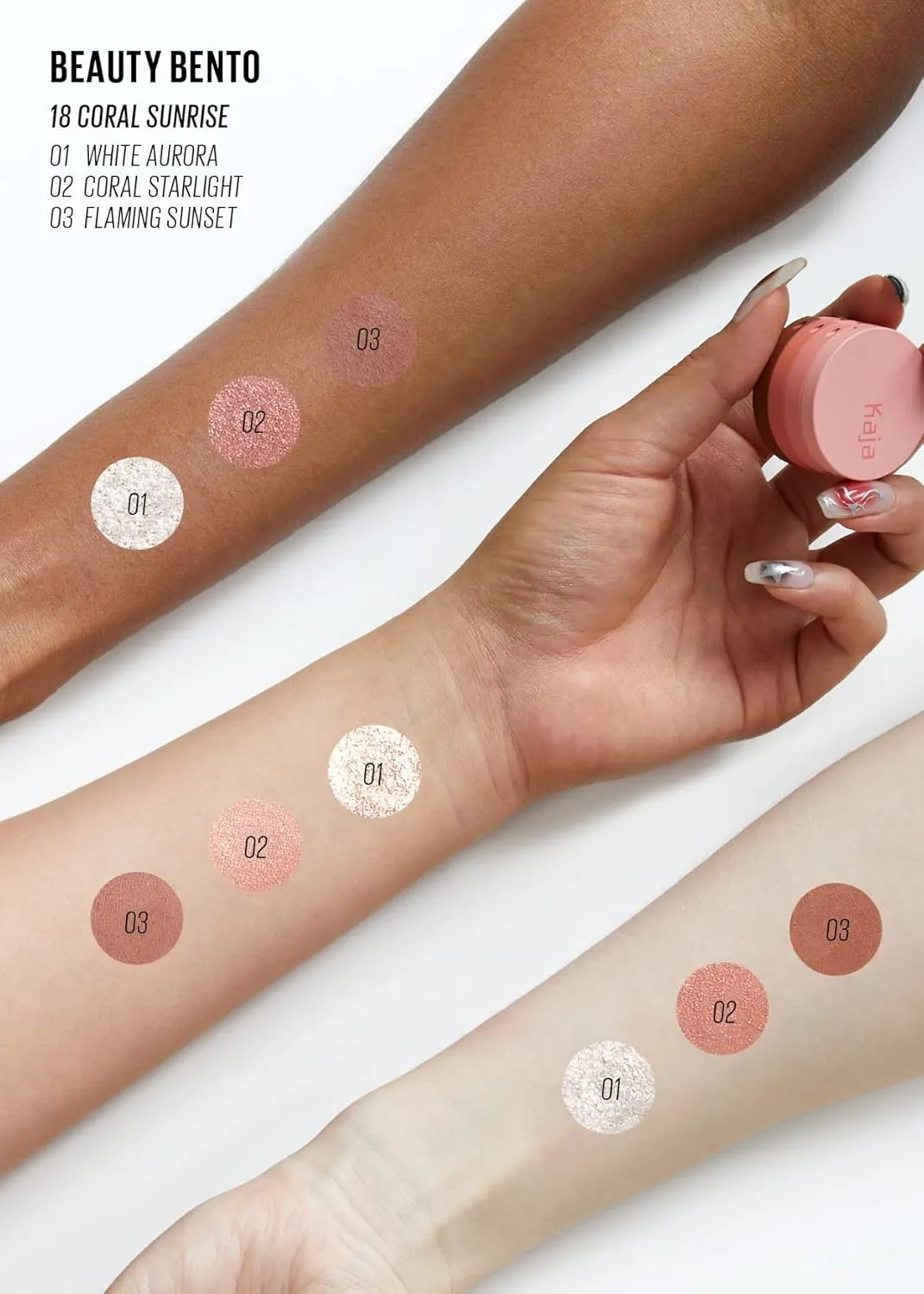Kaja Beauty Bento Collection | Mosaic chrome   Shimmer   Matte | 18 Coral Sunrise - Coral Peach | 2019 Best of Beauty Award in Glitter-Pressed Category