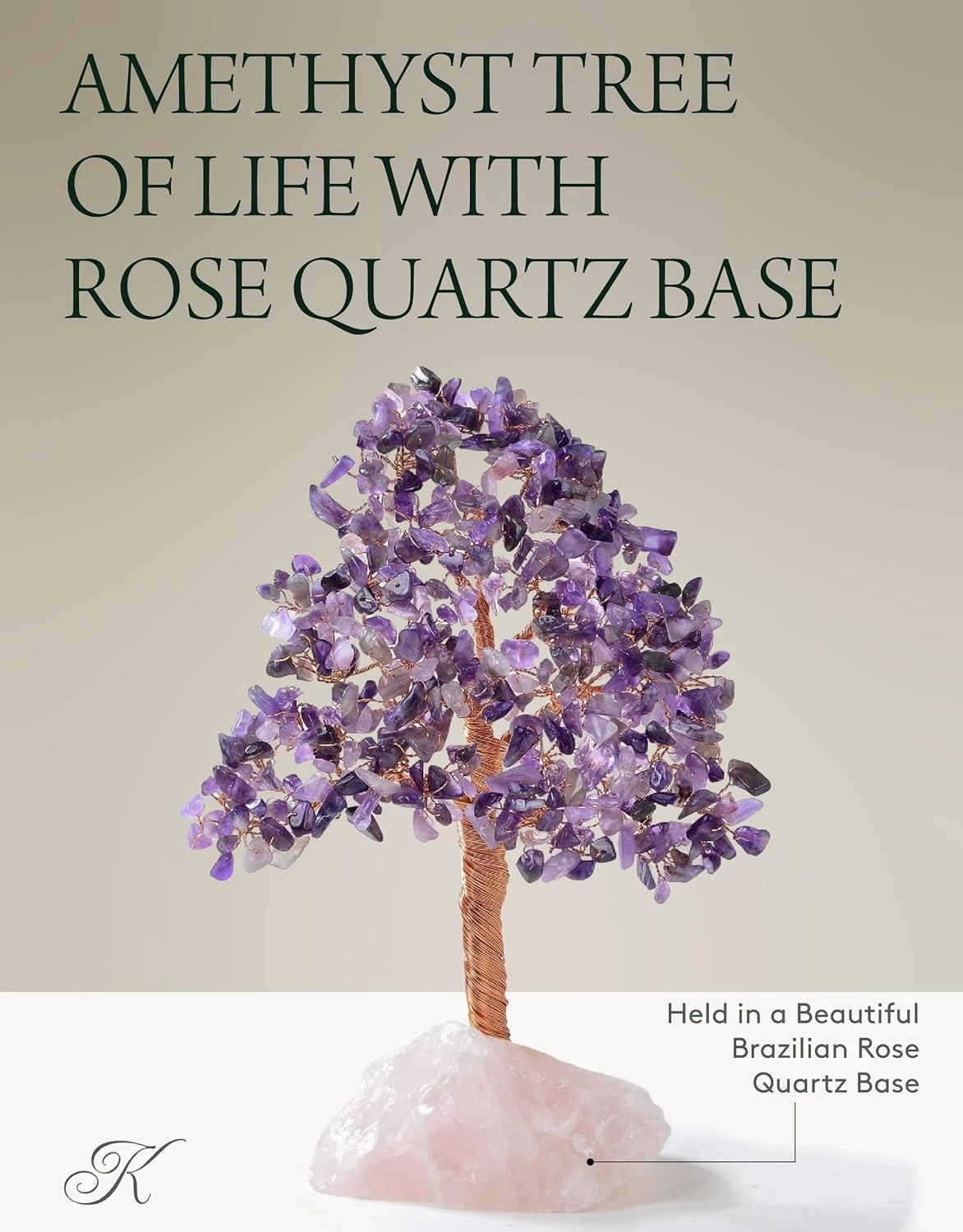 KALIFANO Premium Natural Amethyst (414 Gemstone Count) Chakra Crystal Tree with Rose Quartz Base with Healing Properties - Bonsai Feng Shui Money Tree for Positive Energy, Luck and Wealth