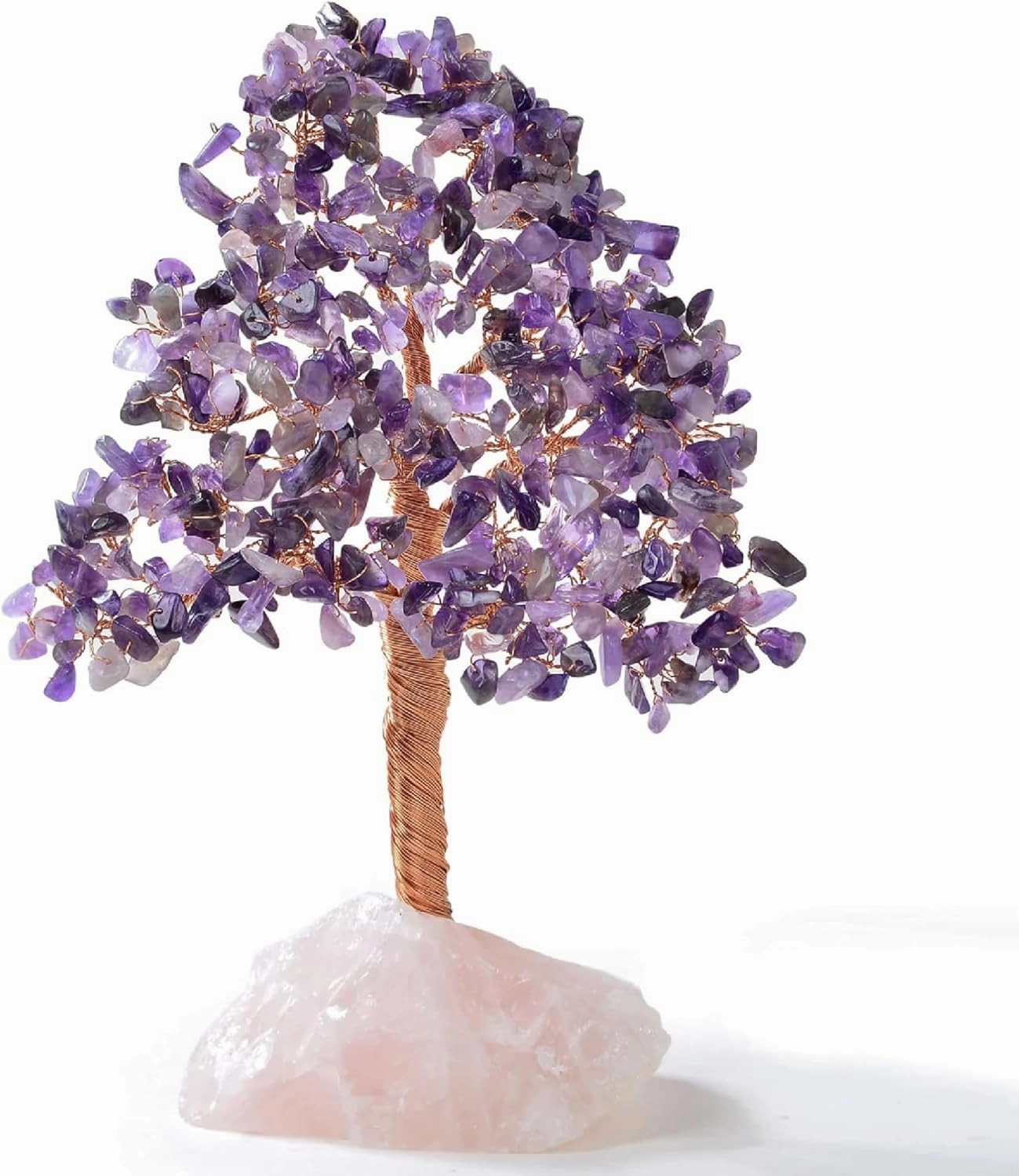 KALIFANO Premium Natural Amethyst (414 Gemstone Count) Chakra Crystal Tree with Rose Quartz Base with Healing Properties - Bonsai Feng Shui Money Tree for Positive Energy, Luck and Wealth