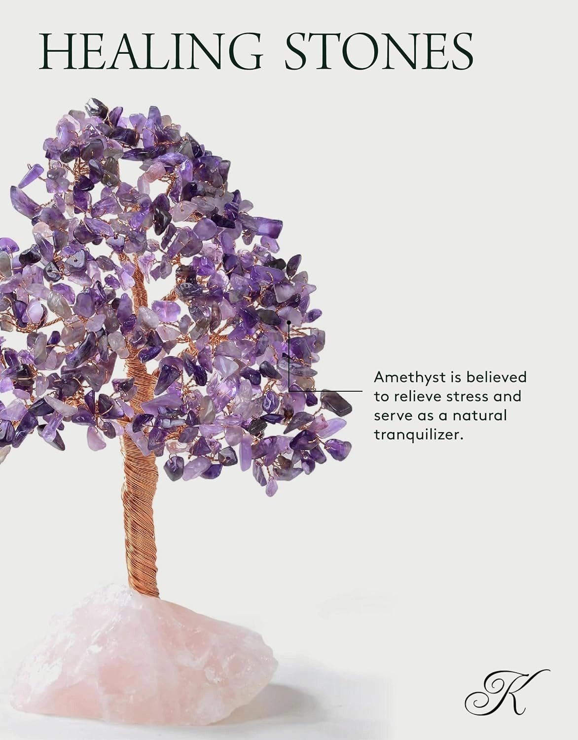 KALIFANO Premium Natural Amethyst (414 Gemstone Count) Chakra Crystal Tree with Rose Quartz Base with Healing Properties - Bonsai Feng Shui Money Tree for Positive Energy, Luck and Wealth