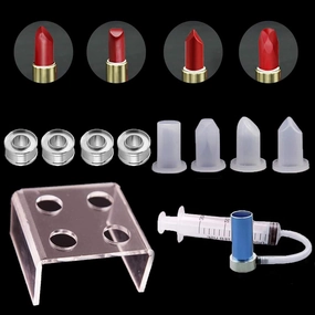 Kalolary 4 Holes Simple Design DIY Makeup Cosmetics Lipstick Mould Silicone Mold Making Tool Set with Lipstick demoulder(Bird Beak-Shape   Heart-Shape   Diamond-Shaped   Double-Beveled)