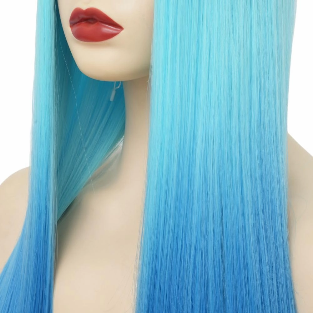 Kaneles Blue Long Straight Wigs for Women Ombre Blue Color Wig Heat Resistant Synthetic Wigs Cosplay Daily Party Hair Wig