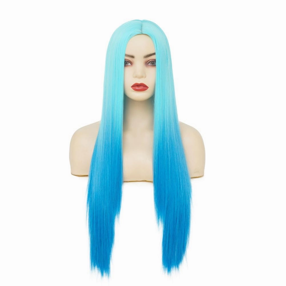 Kaneles Blue Long Straight Wigs for Women Ombre Blue Color Wig Heat Resistant Synthetic Wigs Cosplay Daily Party Hair Wig