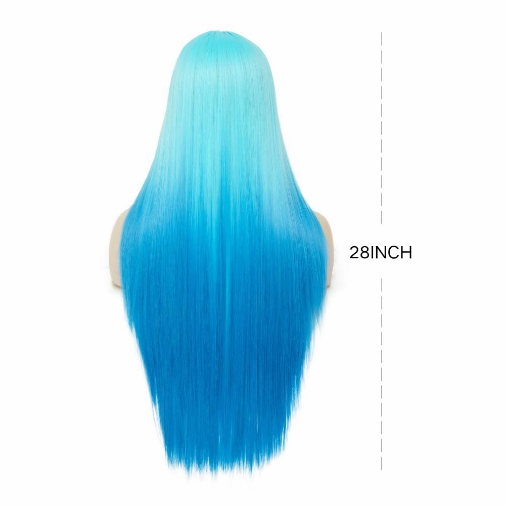 Kaneles Blue Long Straight Wigs for Women Ombre Blue Color Wig Heat Resistant Synthetic Wigs Cosplay Daily Party Hair Wig