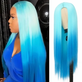 Kaneles Blue Long Straight Wigs for Women Ombre Blue Color Wig Heat Resistant Synthetic Wigs Cosplay Daily Party Hair Wig