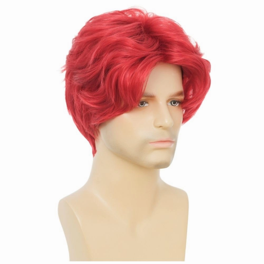 Kaneles Mens Red Short Wigs Middle Part Natural Wig Synthetic Halloween Daily Hair Wig for Male Guy