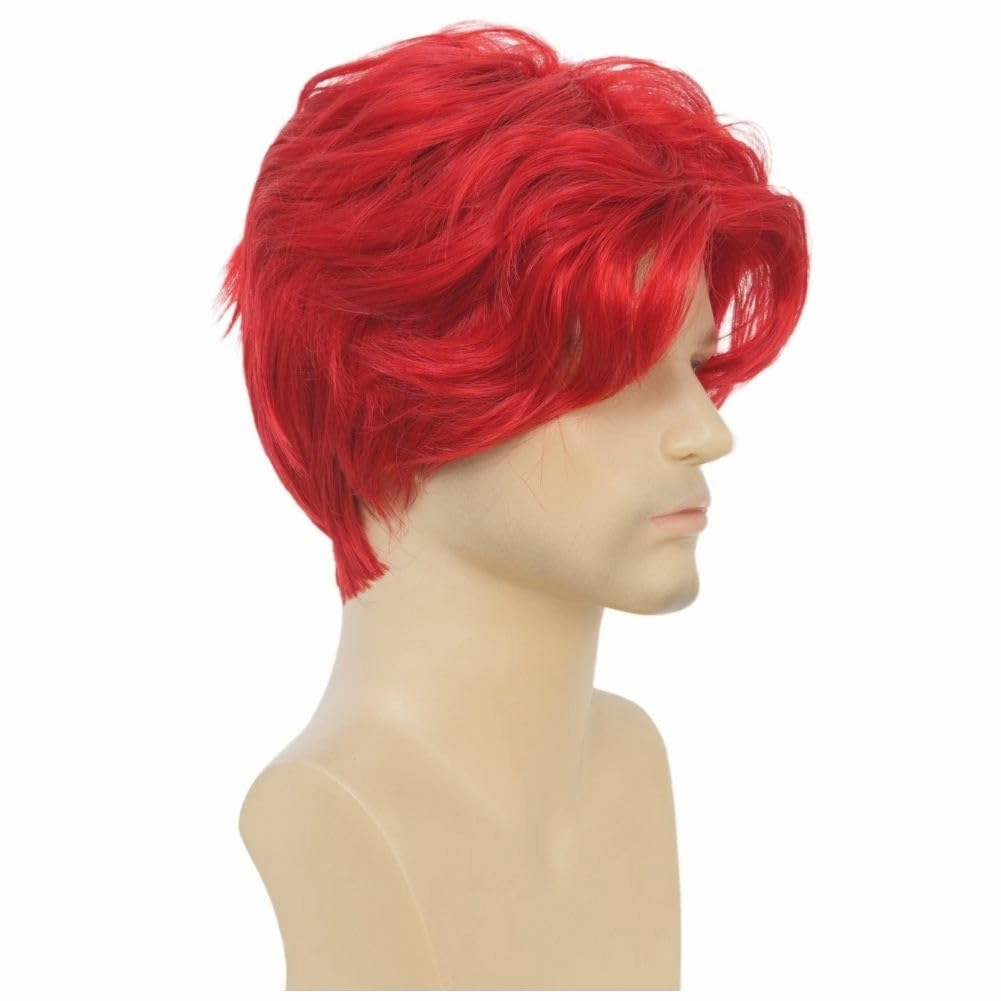 Kaneles Mens Red Short Wigs Middle Part Natural Wig Synthetic Halloween Daily Hair Wig for Male Guy