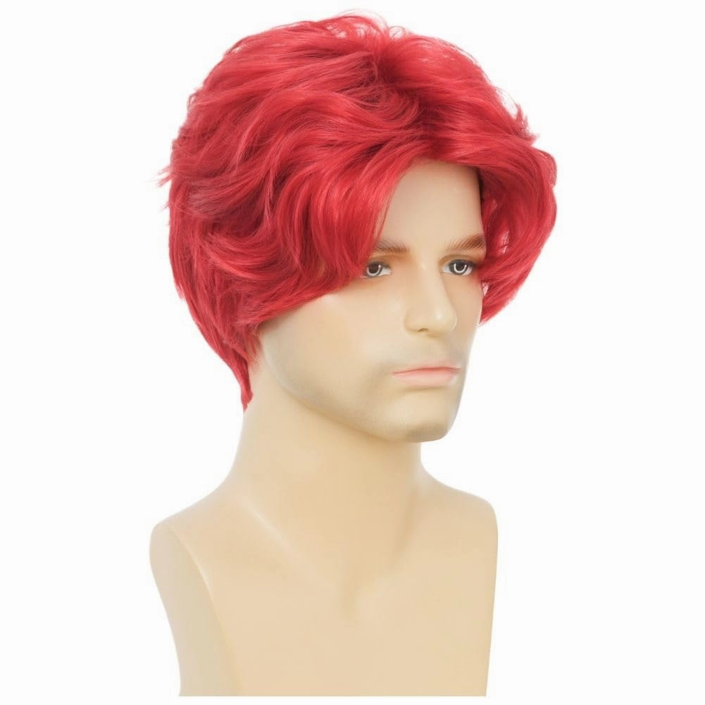 Kaneles Mens Red Short Wigs Middle Part Natural Wig Synthetic Halloween Daily Hair Wig for Male Guy