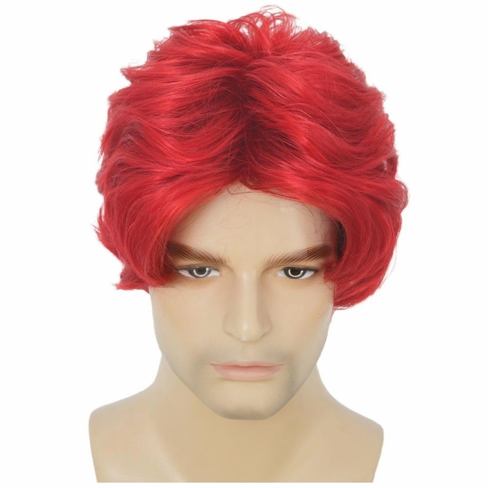 Kaneles Mens Red Short Wigs Middle Part Natural Wig Synthetic Halloween Daily Hair Wig for Male Guy