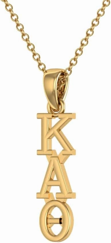Kappa Alpha Theta Vertical Yellow Gold Plated Sterling Silver with 18" Chain – Beautiful Greek Jewelry Piece – Sterling Silver Pendant with Vertical Letters