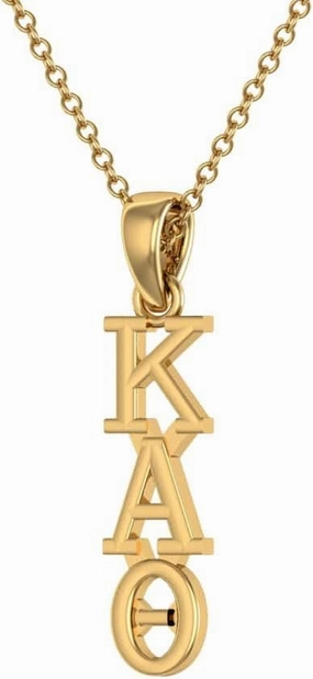 Kappa Alpha Theta Vertical Yellow Gold Plated Sterling Silver with 18" Chain – Beautiful Greek Jewelry Piece – Sterling Silver Pendant with Vertical Letters