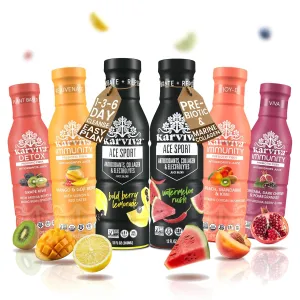 Karviva Organic Juice Cleanse & Skin Glowing Pack – Low-Sugar, Prebiotic Detox with Collagen Boost, Vitamins & Antioxidants – Ancient Remedies for Sugar Detox, Digestion, Skin & Joints Health (6 BPA-Free, Toxin-Free Bottles ,12 oz Each)