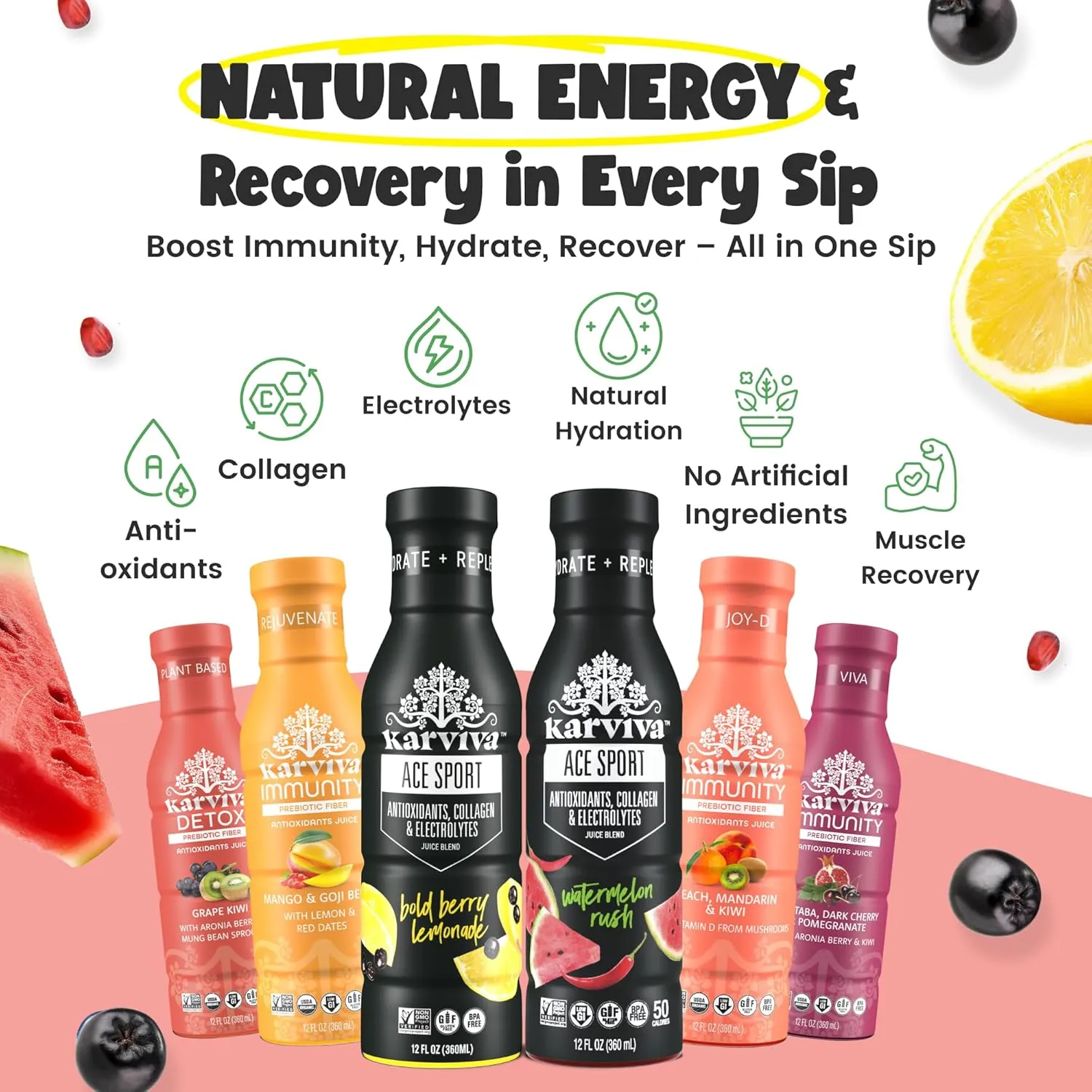 Karviva Organic Juice Cleanse & Skin Glowing Pack – Low-Sugar, Prebiotic Detox with Collagen Boost, Vitamins & Antioxidants – Ancient Remedies for Sugar Detox, Digestion, Skin & Joints Health (6 BPA-Free, Toxin-Free Bottles ,12 oz Each)