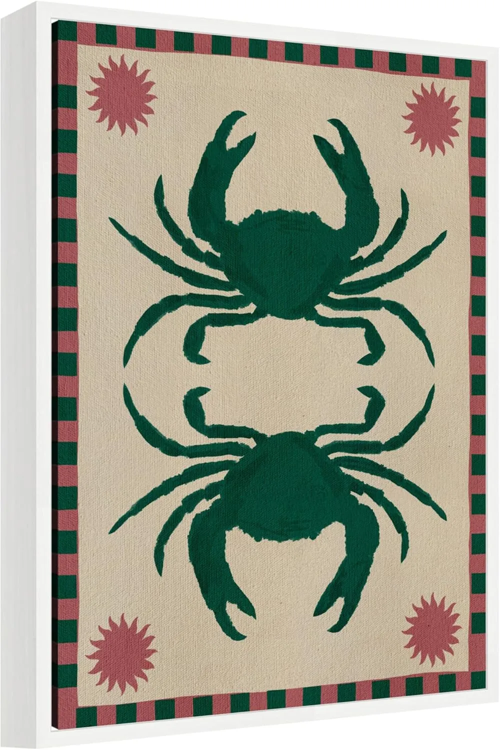 Kate and Laurel Lush Duo 6 Crabs Framed Canvas Wall Art by Shatha Al Dafai 18 x 24 Sylvie White, Coastal, Abstract, Animals, Beach Art for Wall Decor, Living Room, Bedroom