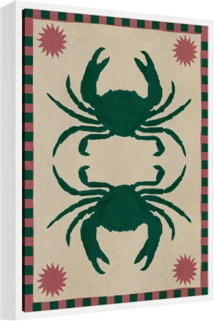 Kate and Laurel Lush Duo 6 Crabs Framed Canvas Wall Art by Shatha Al Dafai 18 x 24 Sylvie White, Coastal, Abstract, Animals, Beach Art for Wall Decor, Living Room, Bedroom