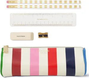 Kate Spade New York Pen and Pencil Case with Office Supplies, Zip Pouch Includes 2 Pencils, Sharpener, Eraser, and Ruler