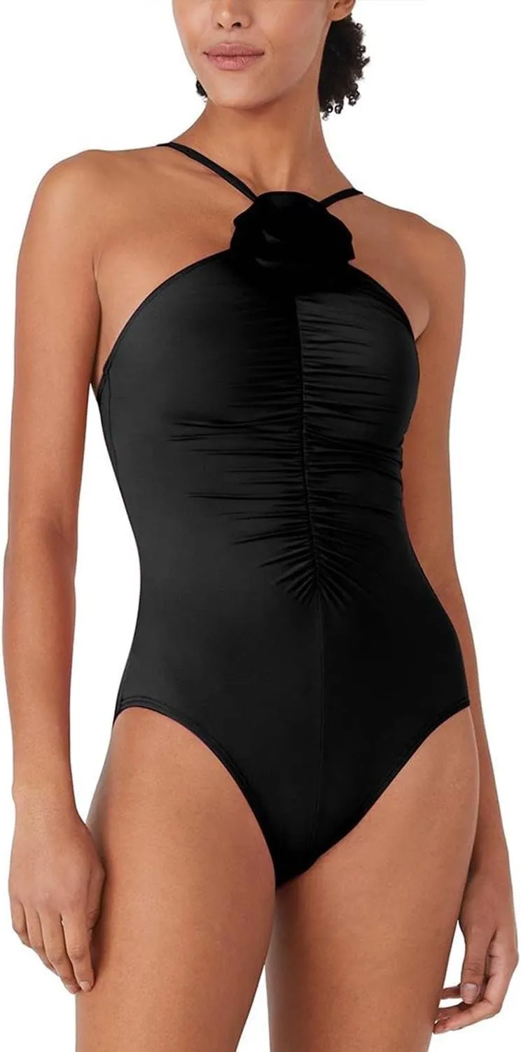 kate spade new york Women's Rosette Highneck One Piece Swimsuit