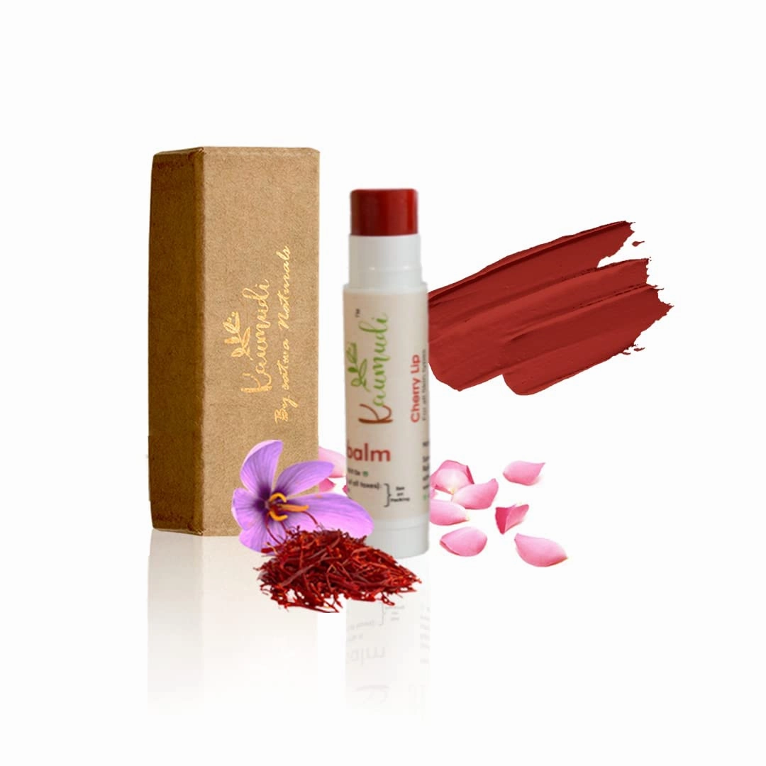 Kau-mudi.Handmade & 100% Natural 3in1 Lip Balm (Lip Tint | Cheek Tint | Eye Shadow) made with Rose & Saffron Essential oil | Best for Dry, Damaged & Chapped Lips | Hydrates & Moisturizes (Cherry Lip)