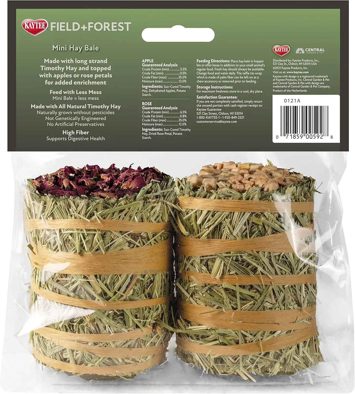Kaytee Field Forest Mini Hay Bales Apple and Rose 2 Pack 7 Ounces