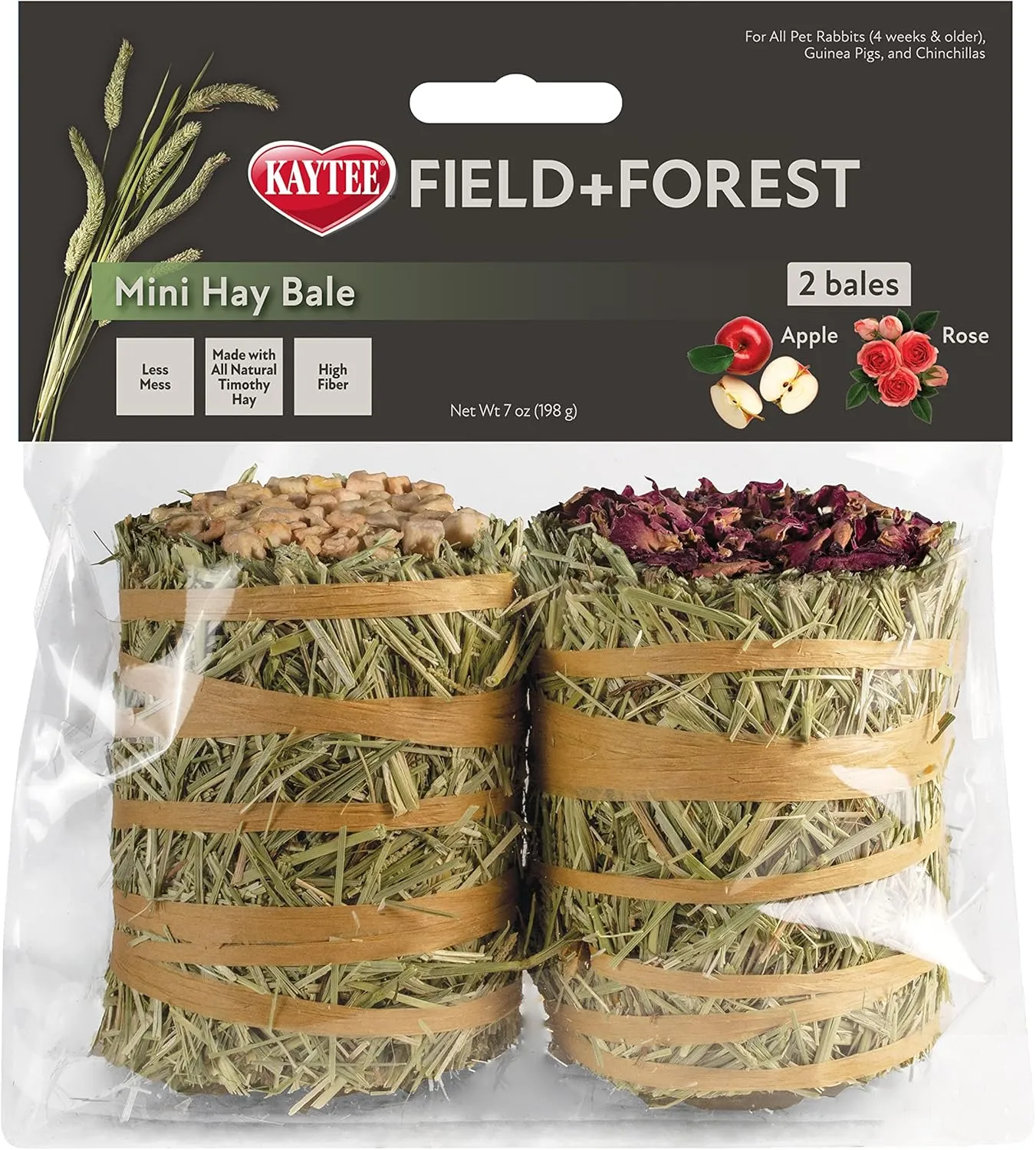 Kaytee Field Forest Mini Hay Bales Apple and Rose 2 Pack 7 Ounces