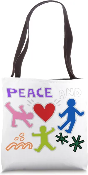 Keith Graffiti Peace and Love Art, Bold Bright Cartoon Gift Tote Bag