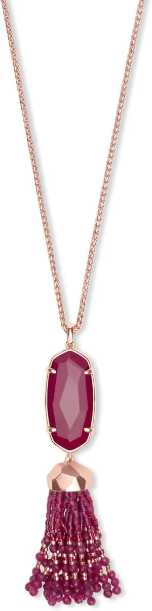 Kendra Scott Eva Rose Gold Long Pendant Necklace in Maroon Jade