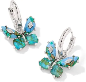 Kendra Scott Womens Bianca Butterfly Huggie Earrings Silver Bright Aqua Mix One Size One Size