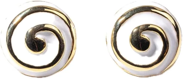 Kenneth Jay Lane, Black, White, or Red Enamel Clip Earrings with Gold Swirl Accent