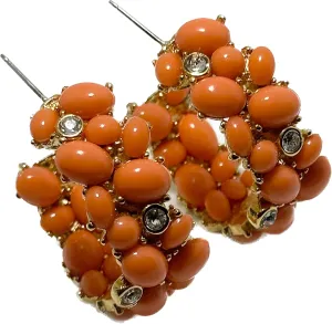 Kenneth Jay Lane, Coral, Pearl, or Turquoise Cabochon Hoop Pierced Earring