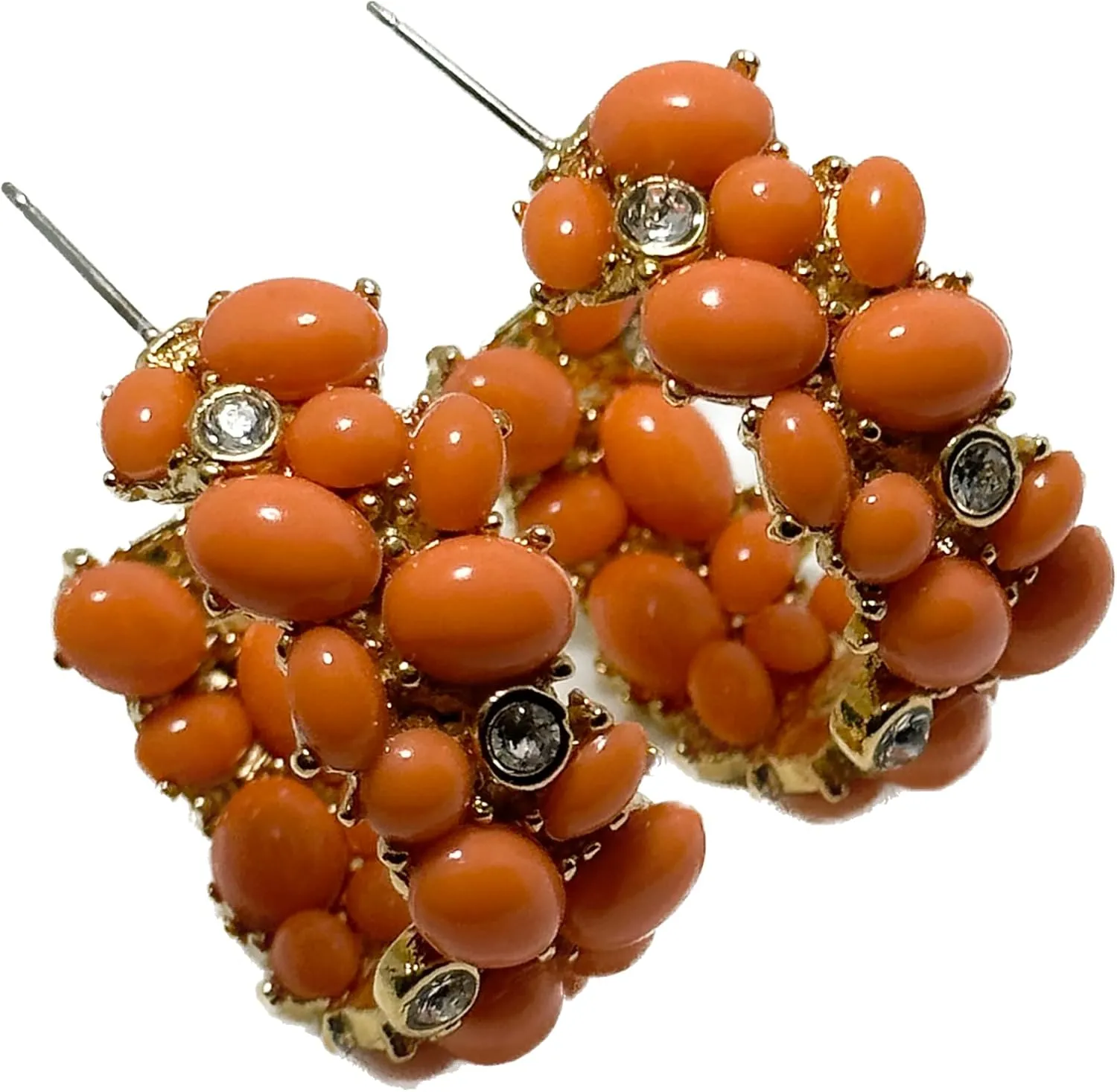 Kenneth Jay Lane, Coral, Pearl, or Turquoise Cabochon Hoop Pierced Earring