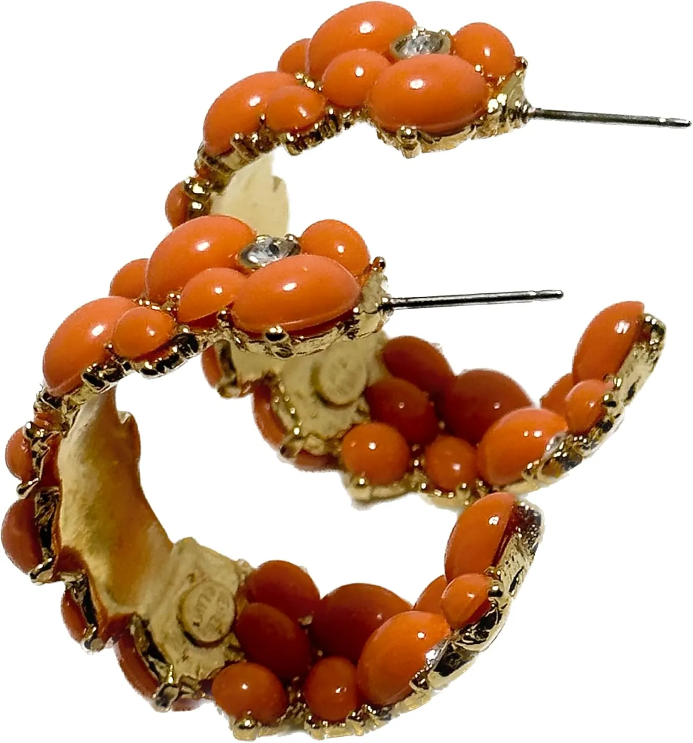 Kenneth Jay Lane, Coral, Pearl, or Turquoise Cabochon Hoop Pierced Earring