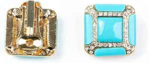 KENNETH JAY LANE, GOLD AND RHINESTONE TURQUOISE, CORAL, OR WHITE SQUARE CLIP EARRINGS